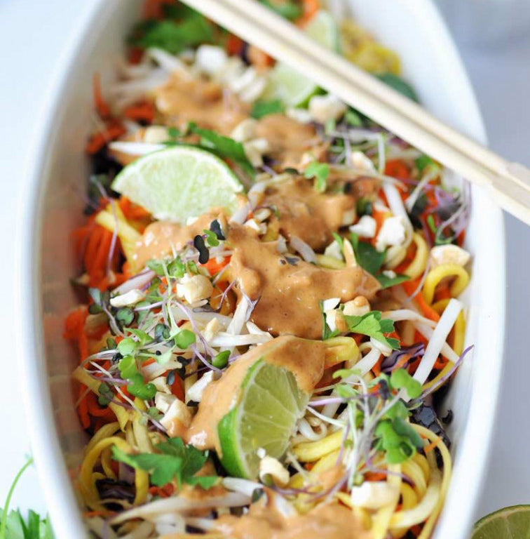 Raw Super Sprouts & Microgreens Pad Thai With Spicy Peanut Sauce